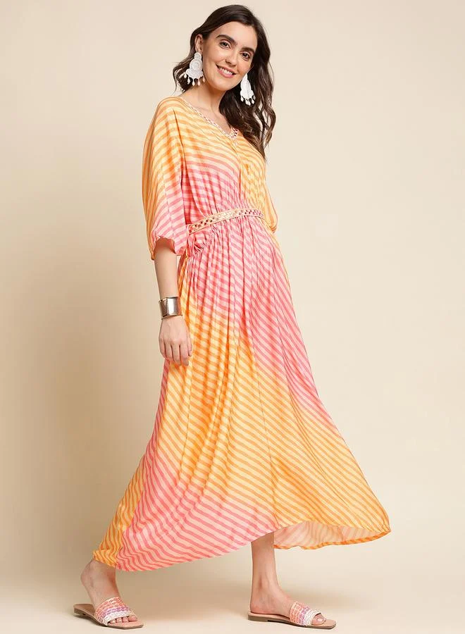 دي دبليو فستان طويل قفطان مخطط